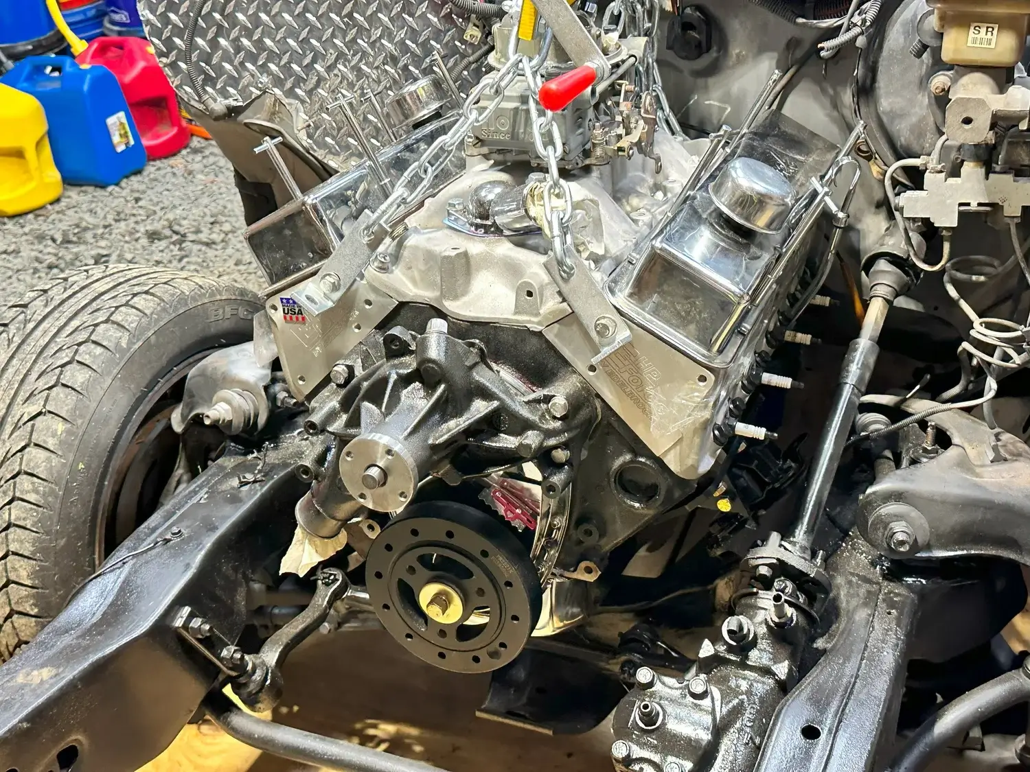 Engine on chassis